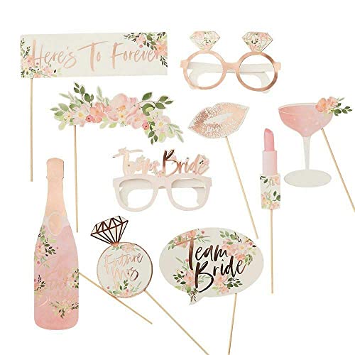 Ginger Ray Floral Bachelorette Party Rose Gold Foiled Photobooth Props 10 Pack #TOP2
