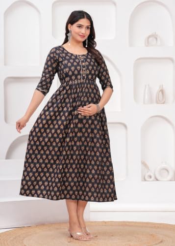Image of Women Feeding Kurti for Women Cotton Maternity Kurta with Nursing Zip for Pre & Post Pregnancy