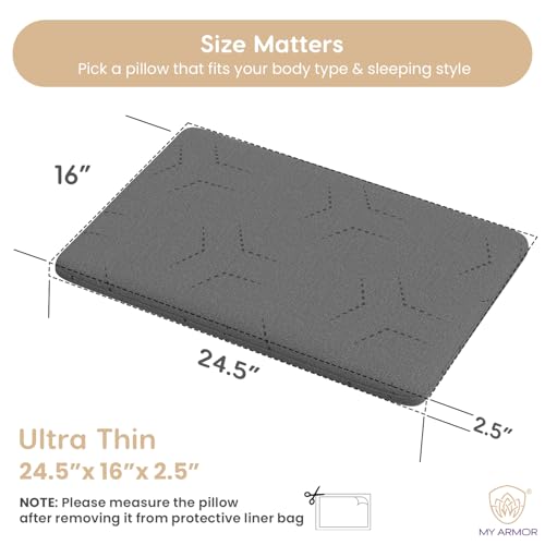 Image of MYARMOR Ventilated Cool Gel Memory Foam Pillow Ultra-Thin Size - 2.5 Inch High, |2 Years Warranty | with Grey Colour Removable Washable Pillow Cover - Pack of 1