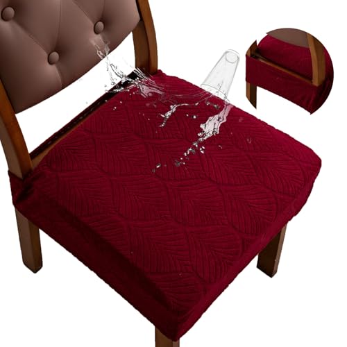YUEANG Waterproof Jacquard Dining Chair Seat Covers,Set of 2 Wine Red