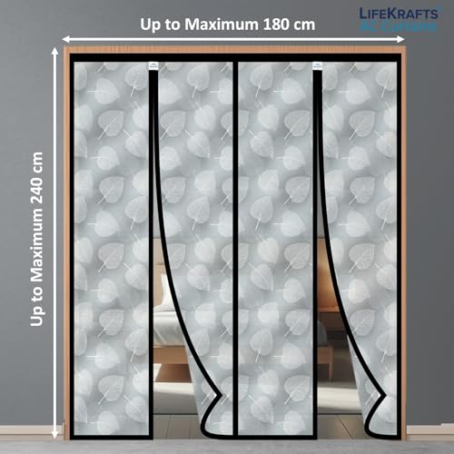 Image of Lifekrafts Customizable AC Curtain | Thermal Screen | Insulated |Non-Transparent and Leaf Design | Magnetic | Insect Screen, Pest Control, and Dust Control, (Upto Maximum 240x180cm)