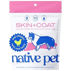 Native Pet Omega Skin and Coat Chews for Dogs - Dog Skin and Coat Supplement for Healthy, Shiny Fur, Reduce Shedding and Dry Spots - Made with Omega 3 Fish Oil and Wild-Caught Salmon Oil - 30 Chews Native Pet Omega Skin and Coat Chews for Dogs Dog Skin and Coat Supplement for Healthy Shiny Fur Reduce Shedding and Dry Spots Made with Omega 3 Fish Oil and Wild Caught Salmon Oil 30 Chews