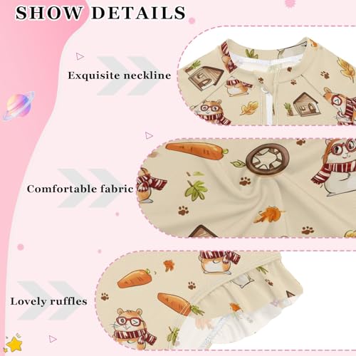 ALAZA Toddler Swimsuit Girl Bathing Suit Swimwear Rash Guard Hamster Fall Cute Long Sleeve 3T4