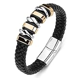 ZiMOJiE Mens Black Genuine Leather Bracelet for Men Boys Stainless Steel Magnetic Clasp Personality