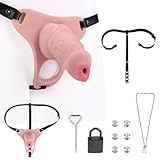 Soarvlorfy Realistischer Tier Horse Penis Sleeve Keuschheitsgürtel Set, Weich Silikon Penismanschetten mit Hodenring Monster Umschnall-Dildos Erotische SM Sexspielzeuge für Männer Paare,Flesh,Set