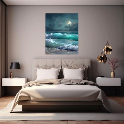 Peintures moderne mural art abstrait océan grand format bleu sans cadre