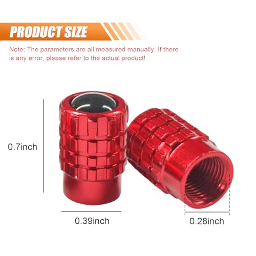 4PCS Car Tire Valve Stem Caps, Heavy Duty Leak-Proof Auto Tire Valve Caps with Rubber Seal, Aluminum Alloy Wheel Valve Stem Covers, Universal Car Accessories for Car Truck SUV Motorcycle Bike (Red)