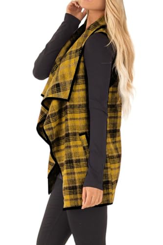 Image of YACUN Women Plaid Vest Lapel Open Front Sleeveless Cardigan