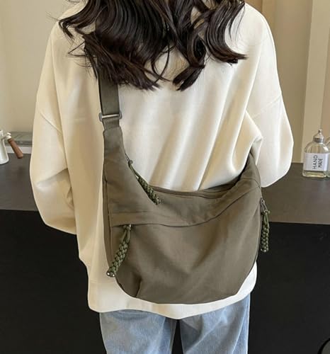 Image of Hobo Bag for Women Men Crescent Shoulder Bag Retro Nylon Canvas Crossbody Bag Slouchy Corduroy Dumpling Bag Purse | Retro