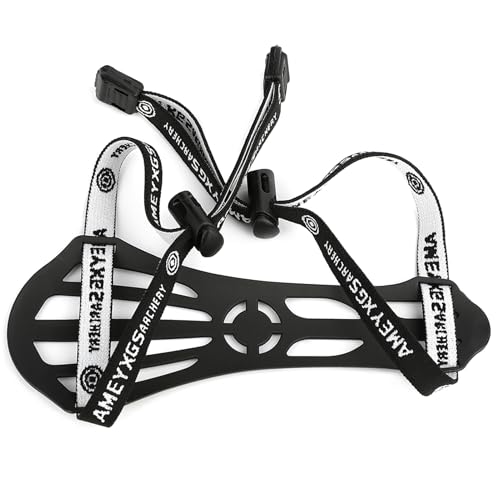 Protector de brazo profesional ajustable de 2 correas con refuerzo de goma para jóvenes y adultos, caza, competición, tiro, hombres/mujeres (negro)