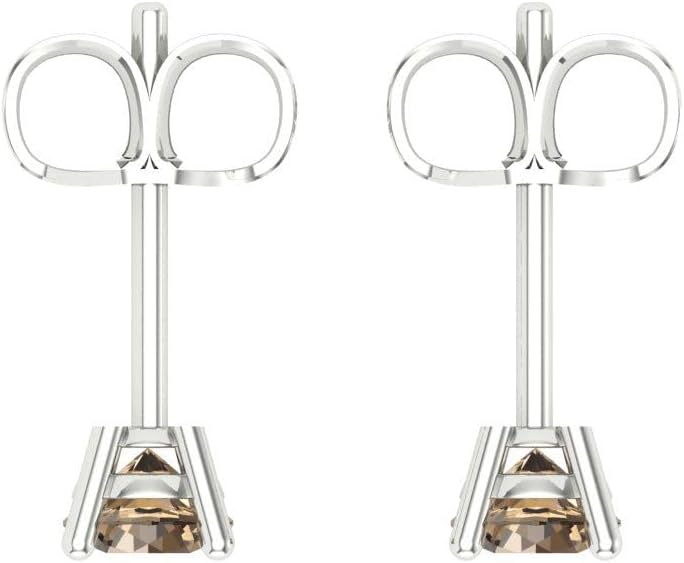 14K White Gold Simulated Champagne Diamond Stud Earrings with Push back - Hypoallergenic, 0.2 cttw - Minimalist Women's Fine Jewelry - Image 4