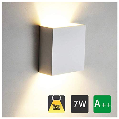 7W Modern Led Wall Light Indoor,White Aluminum Wall Lamp Up Down Design,Warm White 3000K Wall Sconce Lighting Fixtures for Living Room Bedroom Bathroom Kitchen Dining Room
