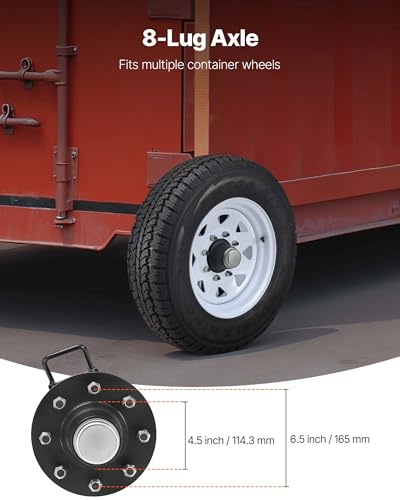 Image of VEVOR Shipping Container Wheels 8-Lug Wheels Kit, Heavy Duty Shipping Container Axle with Ratchet Tie Down-Moves 20 ft - 40 ft, Secure Transport for Dock, Warehouse, Construction Site, Black