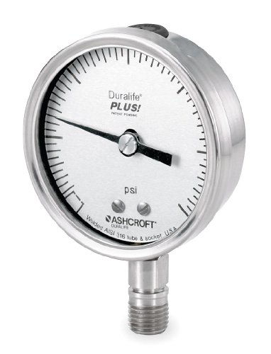 Ashcroft Duralife Type 1009SW Stainless Steel Pressure Gauge, 1/4