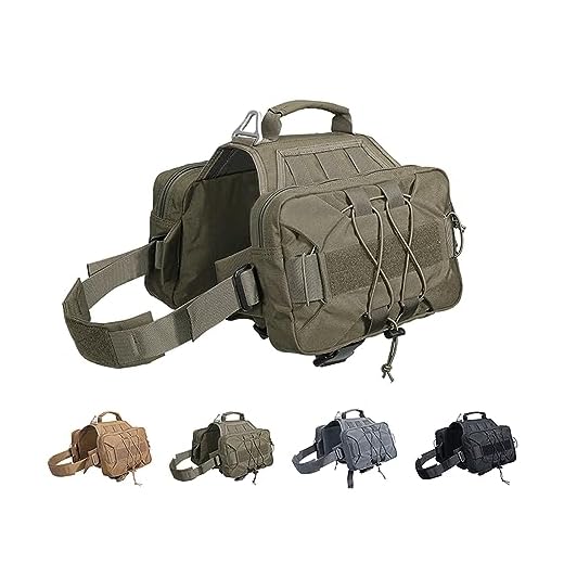 EXCELLENT ELITE SPANKER Service Jagd Hund Rucksack Rucksack Hundegeschirr Satteltasche Hunderucksack Einstellbar Molle Hund Rucksack für Mittelgroße Large Hunde(Olivgrün)