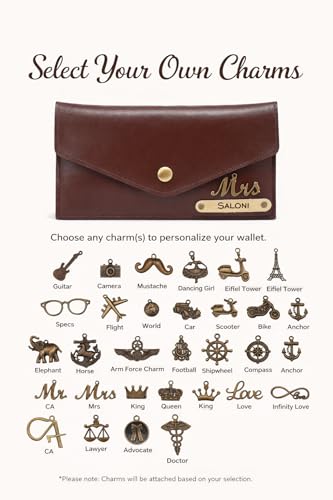 Image of AICA Personalised Name & Charm Leather Wallet Gift for Women(Brown) | Corporate Gift for Women Office Employee Client
