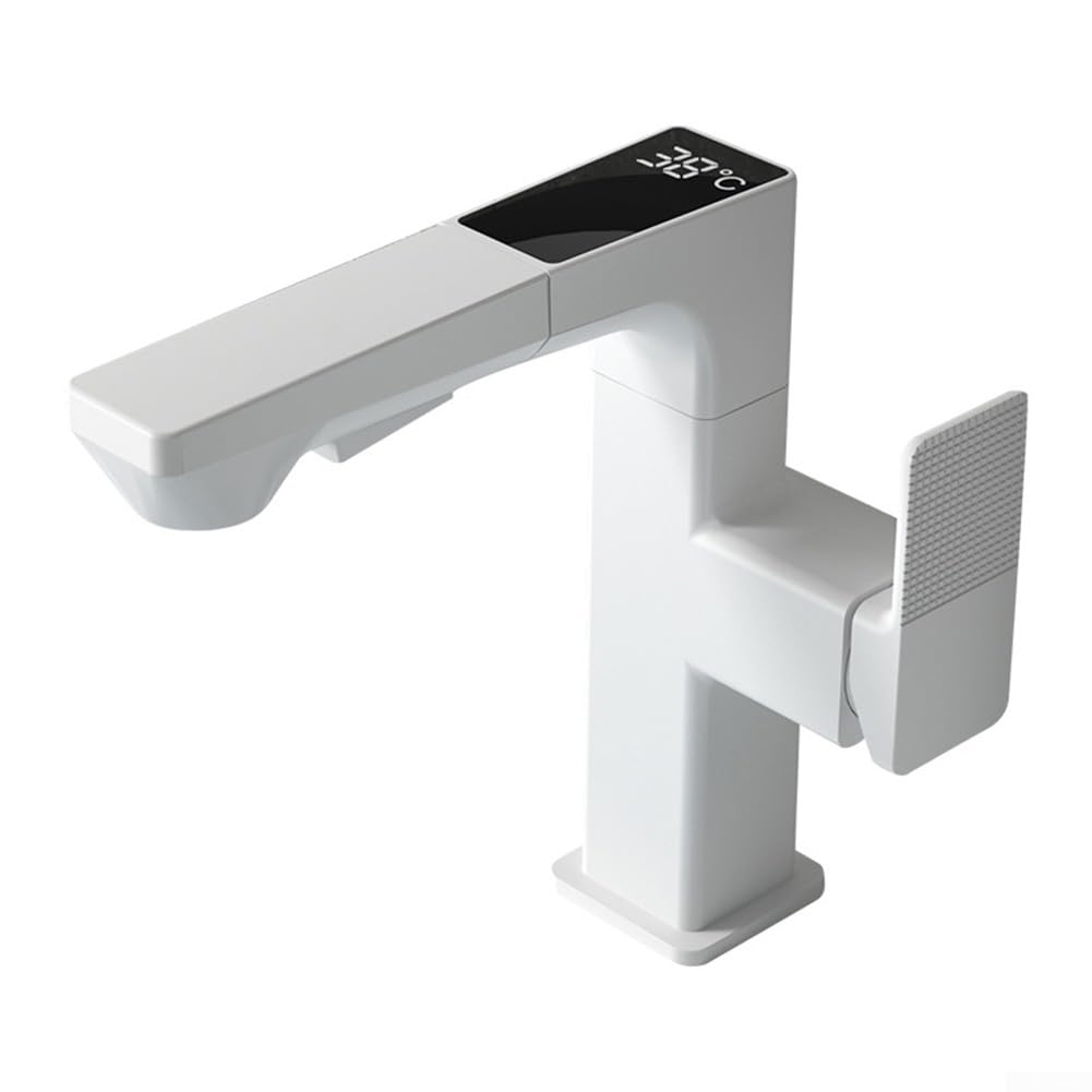 Grifos de fregadero de baño digital con caño extraíble y giratorio blanco LWX
