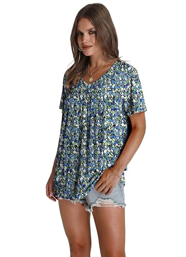 WEESO Womens T Shirts Short Sleeve Pleated Dressy Casual V Neck Summer Tops Blouses3