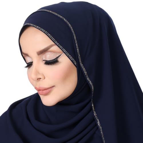 Rhinestone Decorated Hijab Head Scarf, Black with Crystal Embellishments4