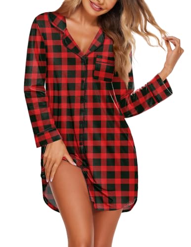 Image of Ekouaer Nightgowns for Women Long Sleeve Night Gown Button Pajama Dress