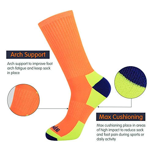 JOYNÉE Mens Athletic Crew Cushion Socks for Running and Workout 6 Pack,Multicolor,Sock Size:10-132