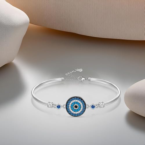 Evil Eye Bracelets 925 Sterling Silver Blue Evil Eye Bracelet for Women Mothers Day Gifts Greek Dainty Bangle Circular Good Luck Adjustable Protection Jewelry4