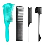 Detangling Hair Brush Set, Detangler Brush with Edge brush, Rat Tail Comb, Cutting Comb Set for...