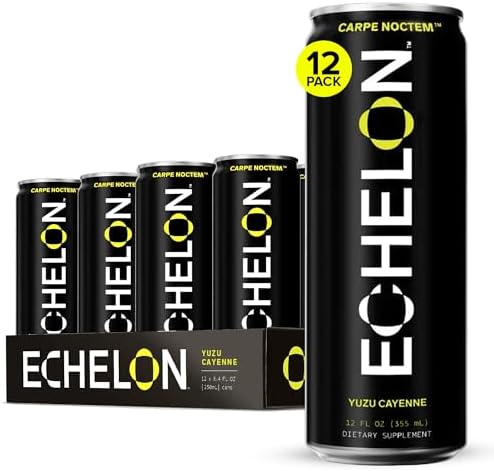 Echelon Pre-Workout Energy Drink | Yuzu Cayenne | 12 Pack | Sustained Energy, Focus and Endurance Dietary Supplement | 300mg of Caffeine | Beta-Alanine, L-Theanine & Fiber | Vegan