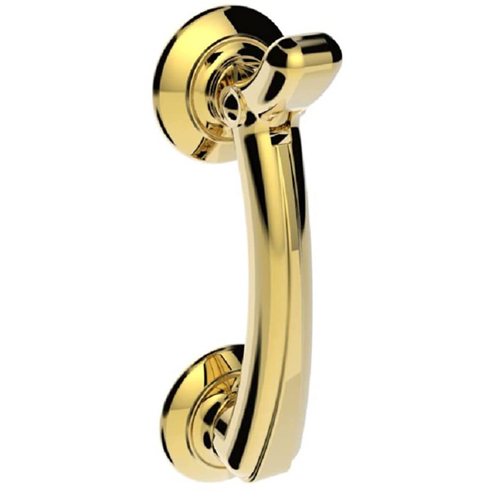 Loops Victorian Bow Door Knocker on Rose - 95mm Fixing Centres - Polished Brass | External Door Knocker - Front Door Furniture - Ornate Porch Heavy Knocker