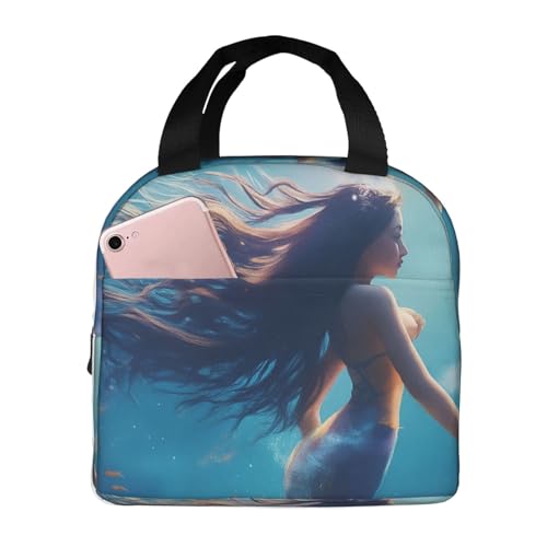 Peces Bajo El Agua Bolsa Almuerzo Impermeable Bolsa Porta Alimentos Reutilizable Bolsas De Refrigerios Para Picnic Escuela Viajes 22X20X13Cm