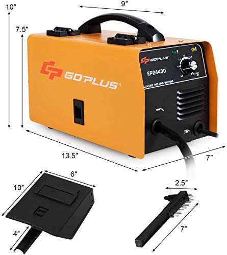 Goplus No Gas 130 Mig Welder, Igbt Inverter Automatic Feed Flux Core Wire Welding Machine W/Free Mask And Portable Handle, Synergic Adjustment Function(Yellow) #TOP7