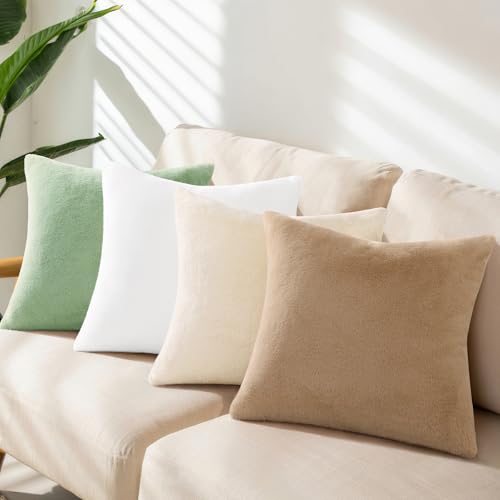 Pallene Faux Fur Plush Throw Pillow Covers 26x26 Set of 2, Soft Fluffy Couch Pillow Covers for Living Room, Khaki