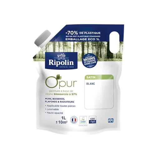 RIPOLIN Poche de peinture Murs, Boiseries, Radiateurs OPur Satin Blanc 1 L