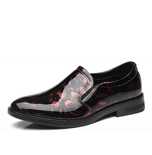 Kanggrei Modeklänning for män Affärssko for män Rund tå Lackläder Blommor Slip On Oxford Low Top Utomhus Oxford Formell Skor(Color:Red,Size:45 EU)