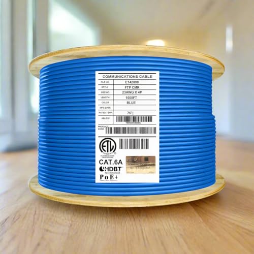 Elite Cat6A Shielded Riser (CMR), 1000ft, FTP 23AWG, Solid Bare C...