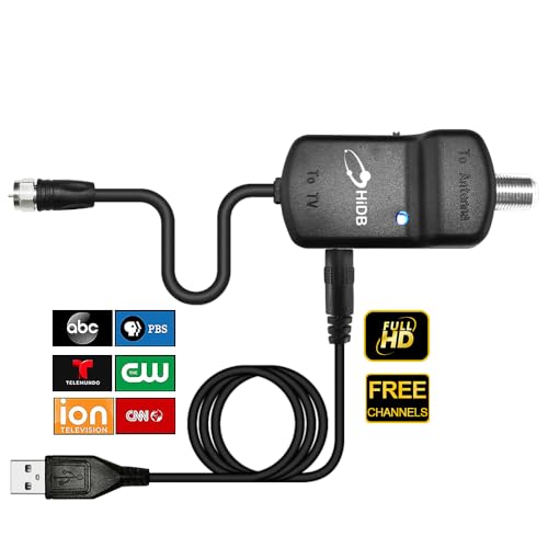 TV Antenna Amplifier Indoor/Outdoor, High Gain Signal Booster for Digital TV Antenna Indoor, Low Noise/Clears Up Pixelated Amplifier, Adjustable dB&Timer, USB Cable Power Supply