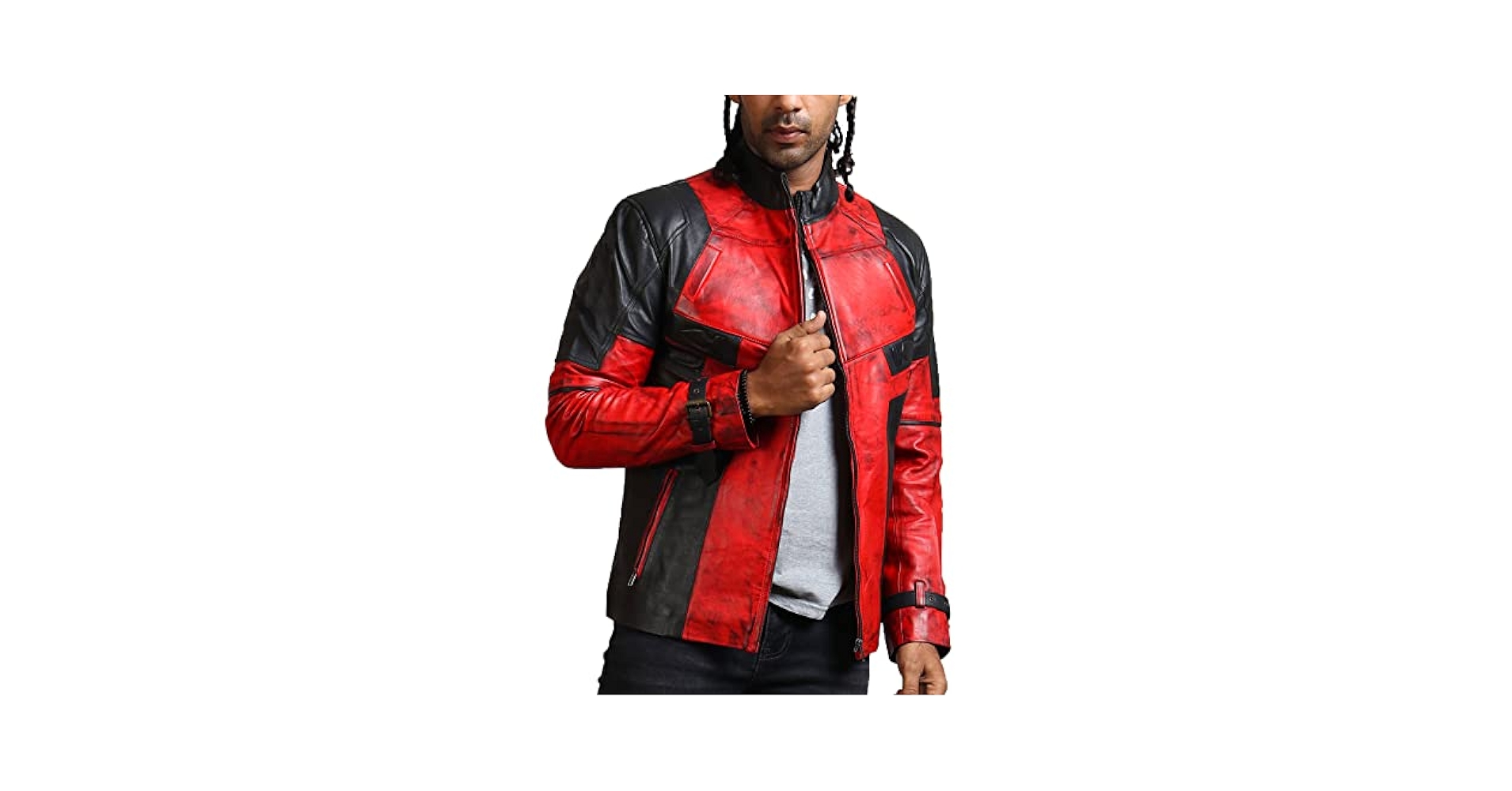 Red Leather Jacket Mens - Retro Red and Black Leather Biker