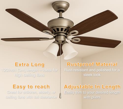 Image of 120 inch Ceiling Fan Pull Chain Extender - Stainless Steel Ball Chain