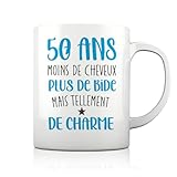 AHEZQILU Mug 50 Ans Humour Homme Femme, Cadeau 50 Ans Femme Tasse Anniversaire Drôle 50 Ans, Idée Cadeau Original Ami Collègue Famille, Tasse Café Céramique 33cl Message Amusant Charme