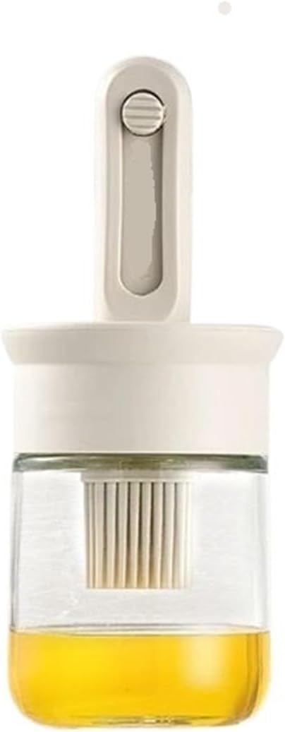 Baking BBQ Brush Oil Bottle One Glass Household Heat Resistant Kitchen Silicone Tools(White)