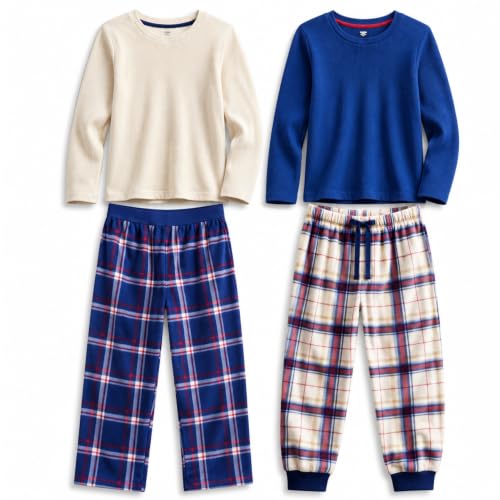 Image of US Angels Boys Pajamas Set | 4-Piece Long Sleeve & Fleece Pants | Soft Warm Sleepwear Pjs for Kids & Teens