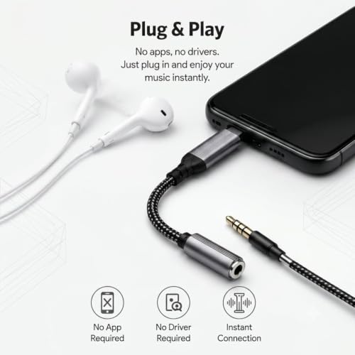Image of Type C to 3.5mm Audio Jack Connector /Adapter with DAC Compatible for iPhone 17 /16 /15 Series /Samsung /OnePlus /Google /Nothing /Motorola & Other Phones -Headphones Converter, Warranty