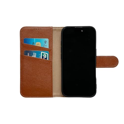Étui iPhone 17 Pro bleu cuir véritable housse rabat magnétique grain