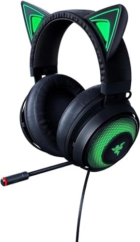 Razer Kraken Kitty Edition - Gaming Headset (The Cat Ears USB Gaming Headset, Chroma Lighting, Wired for Cross-Platform Gaming, 50 mm Driver, 3.5 mm Cable with Line Controls) Black
