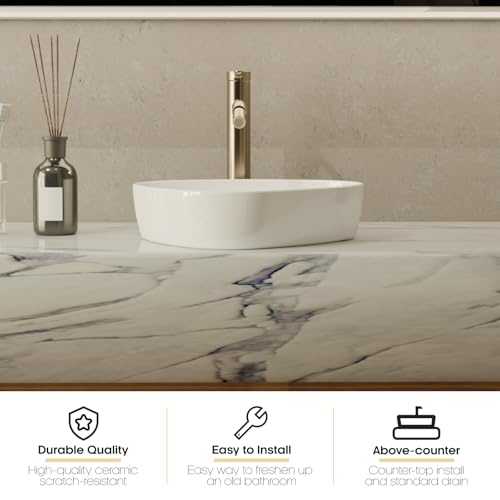 NUESTRA VIDA Waschbecken aus Keramik Weiß 50×41×12 cm, Dreieck Aufsatzwaschbecken ohne Hahnloch und Überlauf, Modern Handwaschbecken für das Badezimmer und Gäste-WC