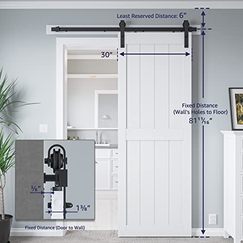 Coshomer 30In X 80In White Sliding Barn Door, Solid Wood Slab Inside Covered With Water-Proof Pvc Surface, Mdf, Easy Assembly, H-Frame #TOP2