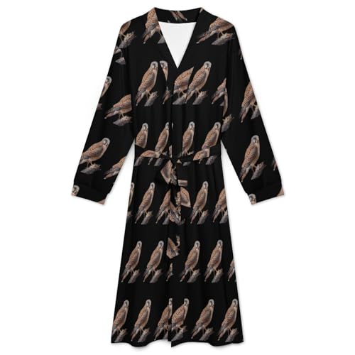 Kestrel Bird Soft Robe Long Sleeve Bathrobes V Neck Sleepwear Spa Robes with Belt Men Woman3