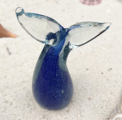 Top Brass 5" Glass Blue Whale Tail Figurine - Glow In The Dark Sculpture - Nautical Ocean Beach Coatal Art Sculpture - Collectible, Home Decor, Paperweight, Aquarium Sea Animal Ornament #TOP6