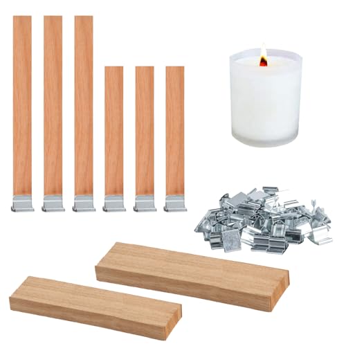 Newoutset 120 Pcs Meche Bougie Bois avec Supports en Fer, Mèche pour Bougies, Mèches de Bougie en Bois Naturel sans Fumée pour Fabrication de Bougies Artisanales Décoration(13 x 130 mm, 13 x 150 mm)