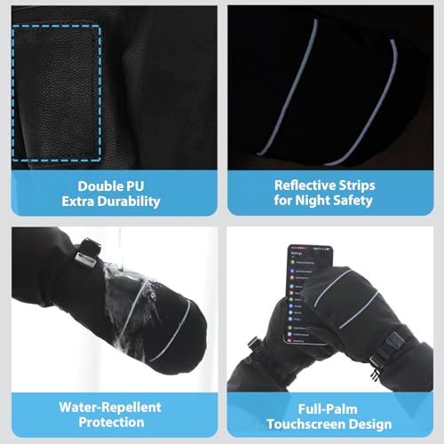 BLUEVER Guantes de Esquí para Adultos, Mitones Impermeables y Térmicos para Hombre y Mujer, Guantes de Invierno para Nieve con Pantalla Táctil - imagen 3